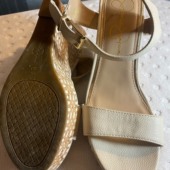 JESSICA SIMPSON Cork Laser Cut Out Wedge with Ankle Strap - Picture 15 of 16